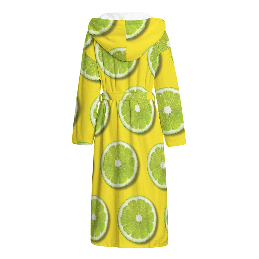Lime Slices Pattern Print Hooded Bathrobe