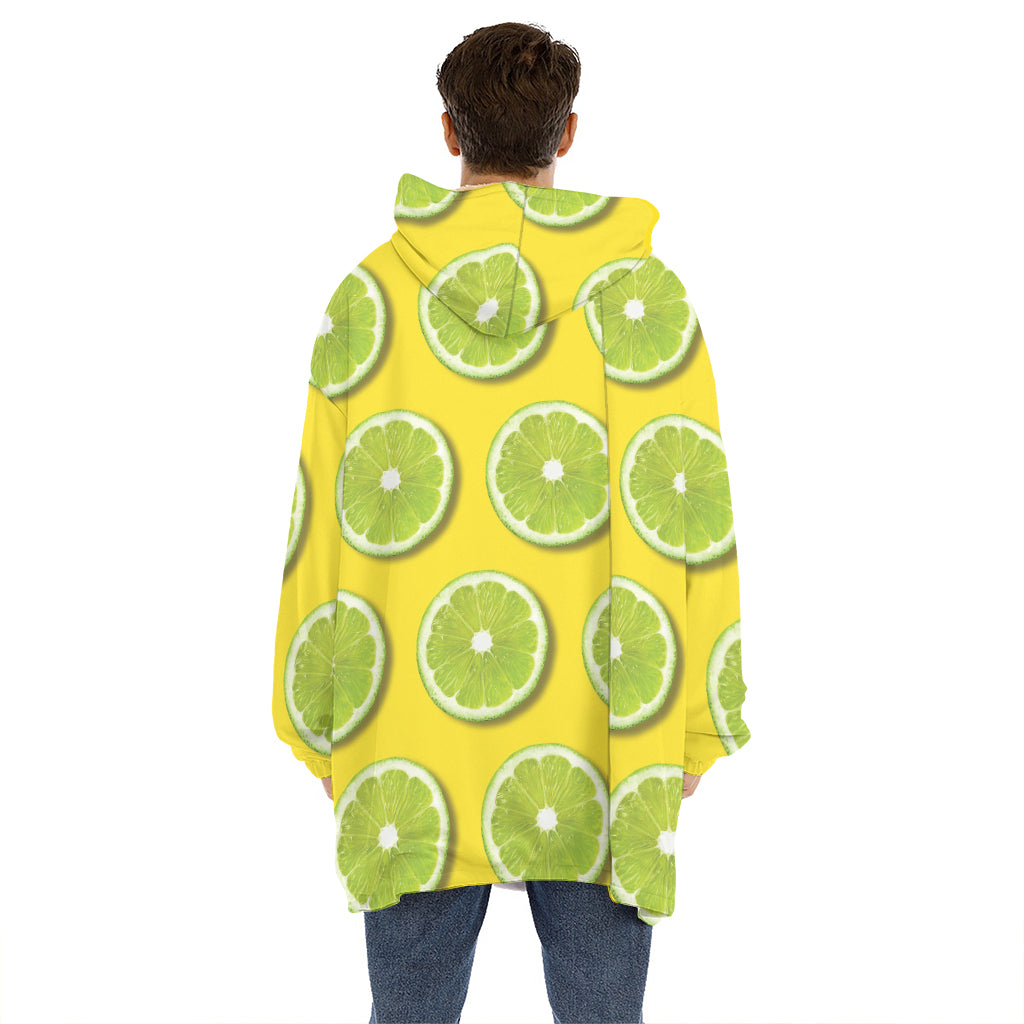 Lime Slices Pattern Print Hoodie Blanket