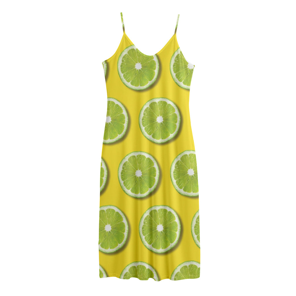 Lime Slices Pattern Print Jersey Midi Cami Dress