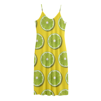 Lime Slices Pattern Print Jersey Midi Cami Dress