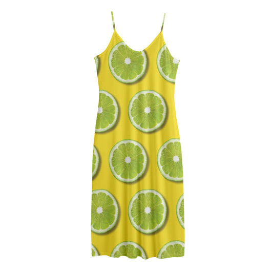 Lime Slices Pattern Print Jersey Midi Cami Dress