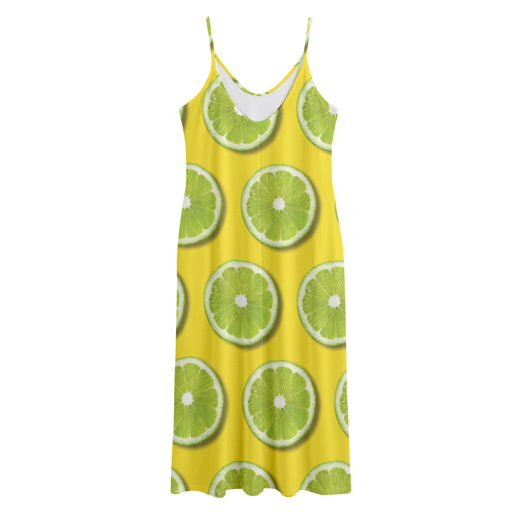 Lime Slices Pattern Print Jersey Midi Cami Dress