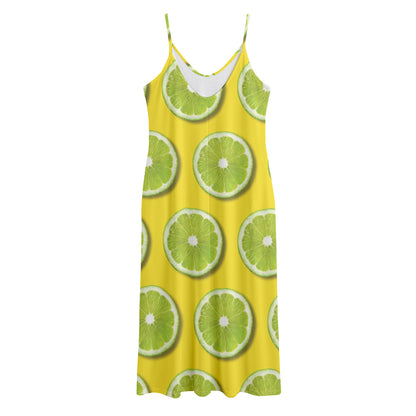 Lime Slices Pattern Print Jersey Midi Cami Dress