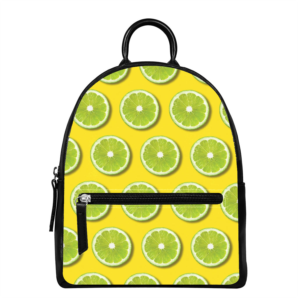 Lime Slices Pattern Print Leather Backpack