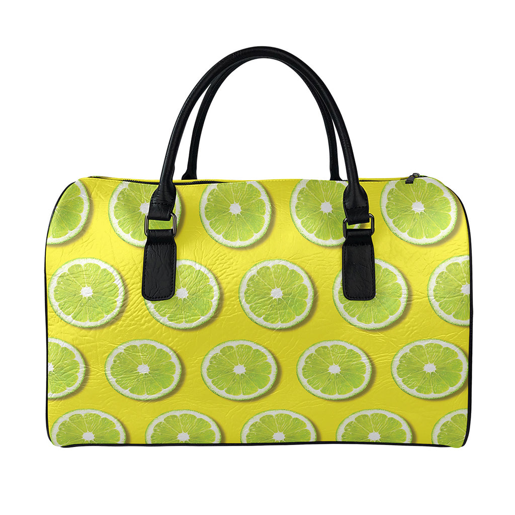 Lime Slices Pattern Print Leather Duffle Bag