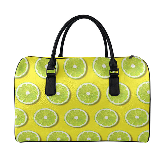 Lime Slices Pattern Print Leather Duffle Bag