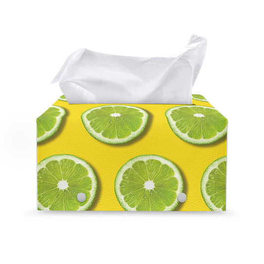 Lime Slices Pattern Print Leather Tissue Box Cover