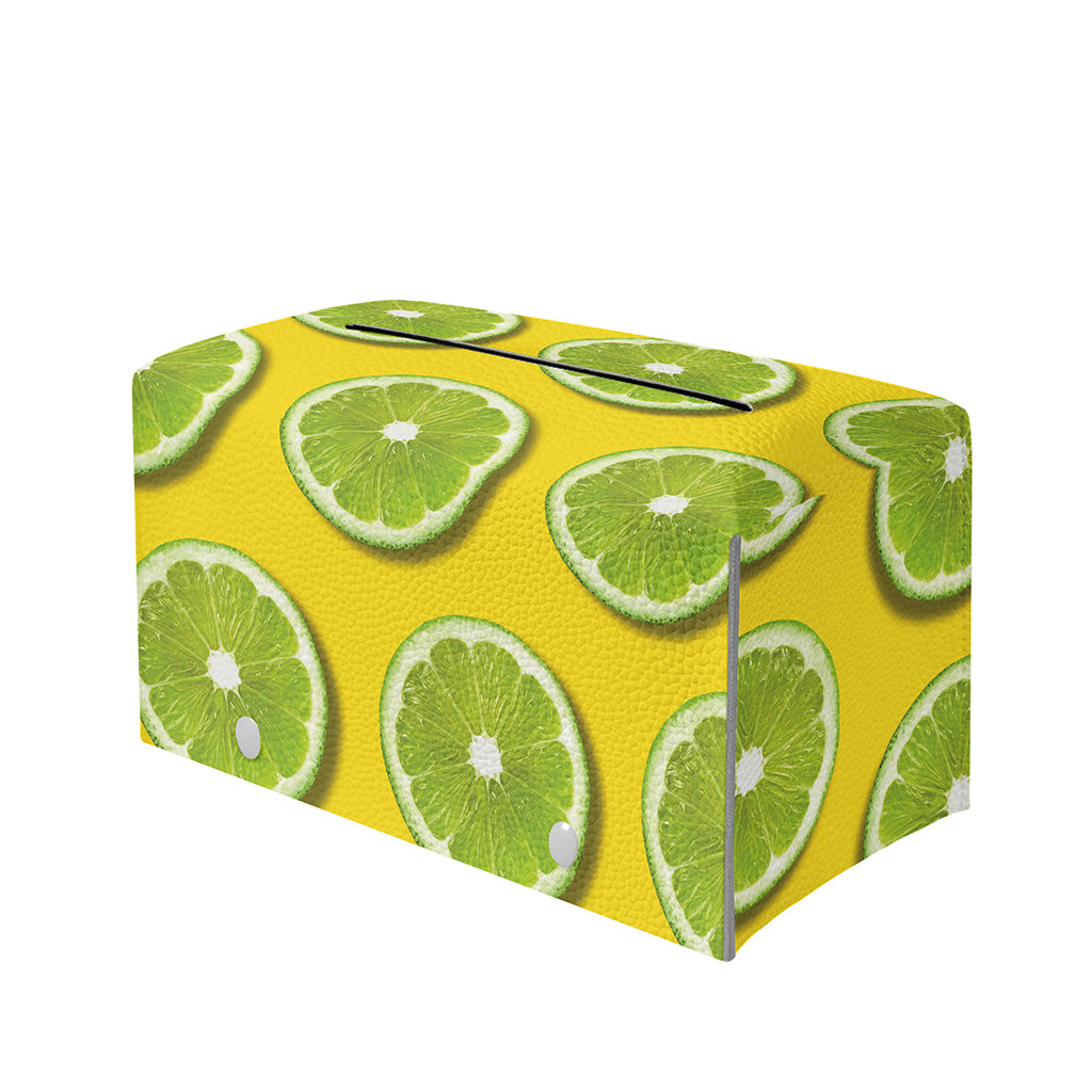 Lime Slices Pattern Print Leather Tissue Box Cover