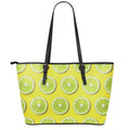 Lime Slices Pattern Print Leather Tote Bag With Zipper