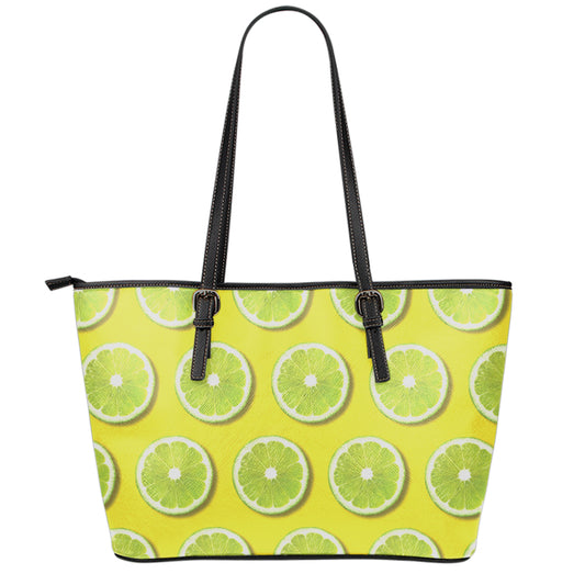 Lime Slices Pattern Print Leather Tote Bag
