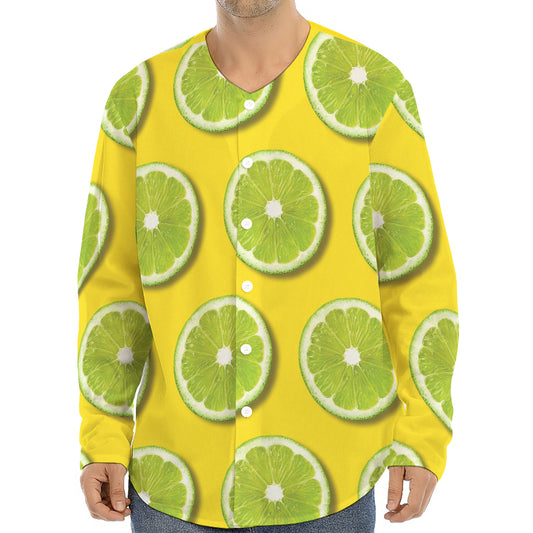 Lime Slices Pattern Print Long Sleeve Baseball Jersey