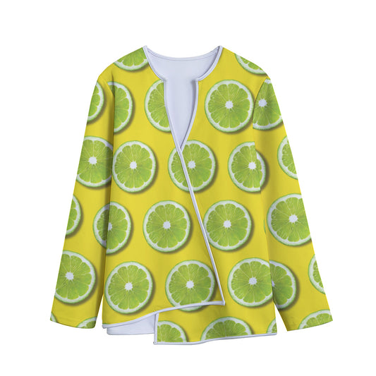 Lime Slices Pattern Print Long Sleeve Short Coat