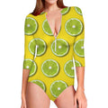 Lime Slices Pattern Print Long Sleeve Swimsuit