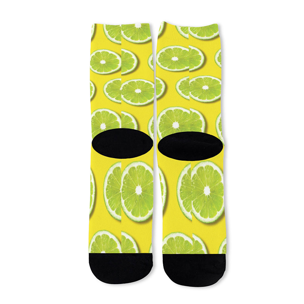 Lime Slices Pattern Print Long Socks