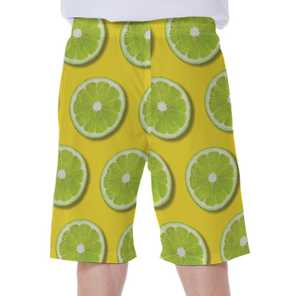 Lime Slices Pattern Print Men's Beach Shorts