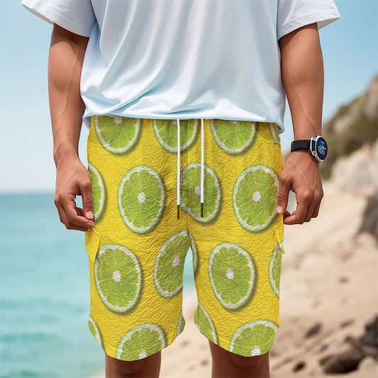 Lime Slices Pattern Print Men's Cargo Shorts