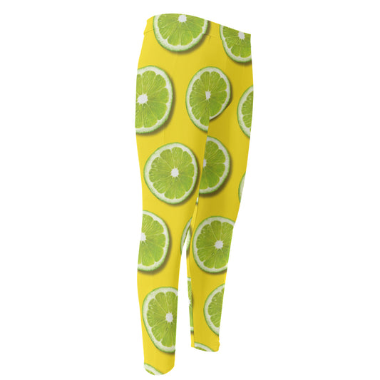 Lime Slices Pattern Print Men's Compression Pants