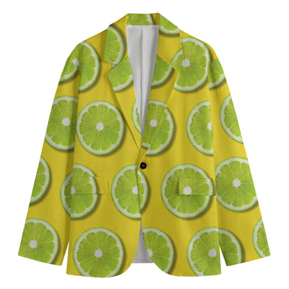 Lime Slices Pattern Print Men's Cotton Blazer