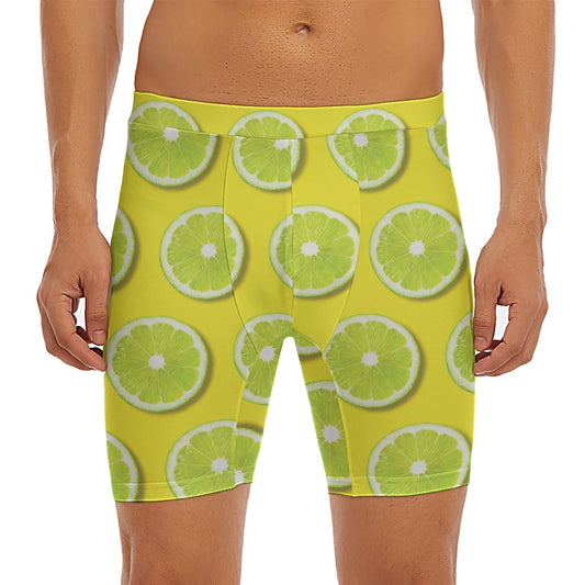Lime Slices Pattern Print Men's Long Boxer Briefs