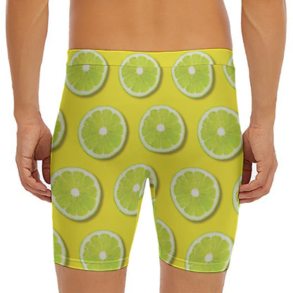Lime Slices Pattern Print Men's Long Boxer Briefs