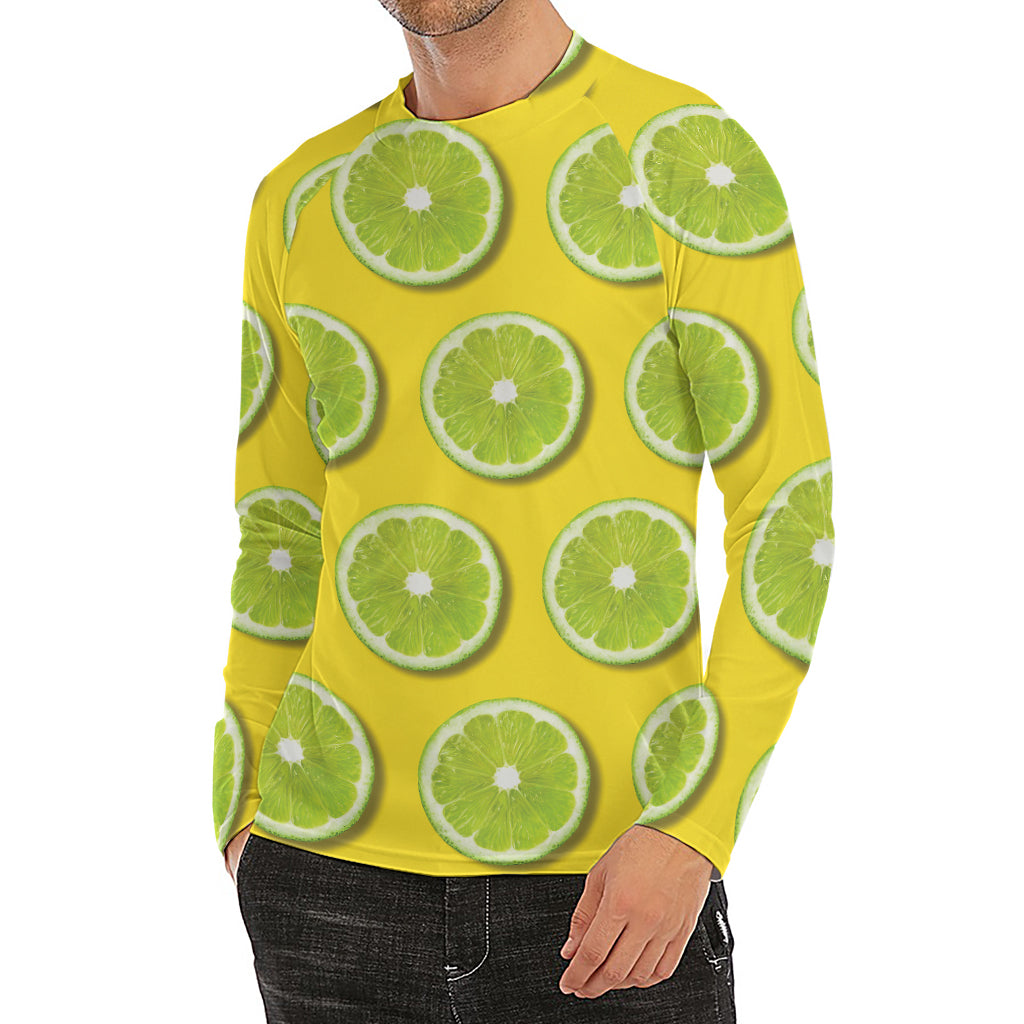 Lime Slices Pattern Print Men's Long Sleeve Rash Guard