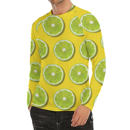 Lime Slices Pattern Print Men's Long Sleeve Rash Guard