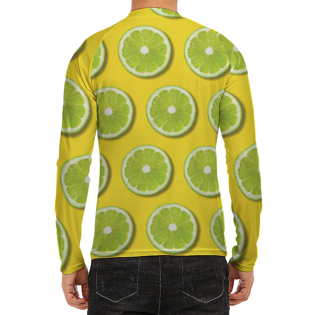 Lime Slices Pattern Print Men's Long Sleeve Rash Guard
