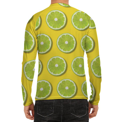 Lime Slices Pattern Print Men's Long Sleeve Rash Guard