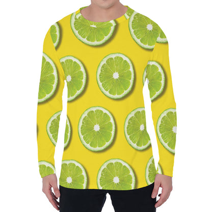 Lime Slices Pattern Print Men's Long Sleeve T-Shirt