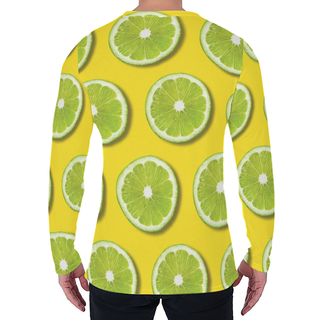 Lime Slices Pattern Print Men's Long Sleeve T-Shirt