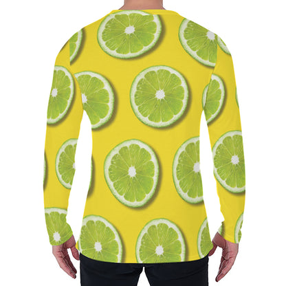 Lime Slices Pattern Print Men's Long Sleeve T-Shirt
