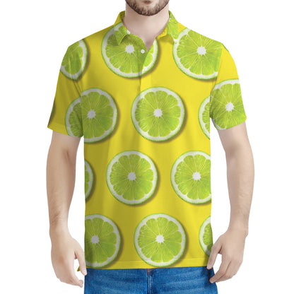 Lime Slices Pattern Print Men's Polo Shirt