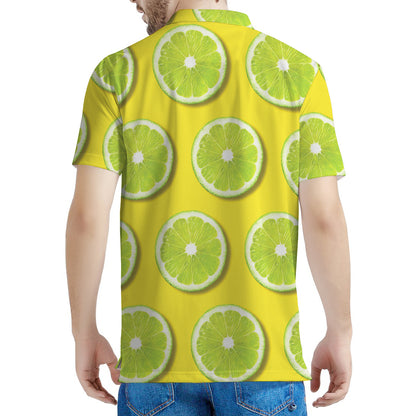 Lime Slices Pattern Print Men's Polo Shirt