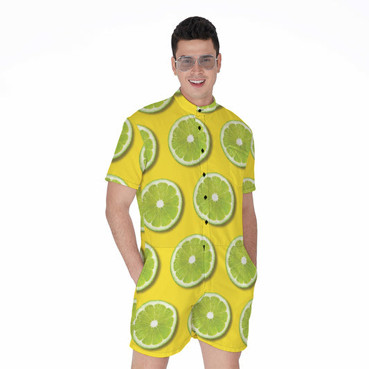 Lime Slices Pattern Print Men's Rompers