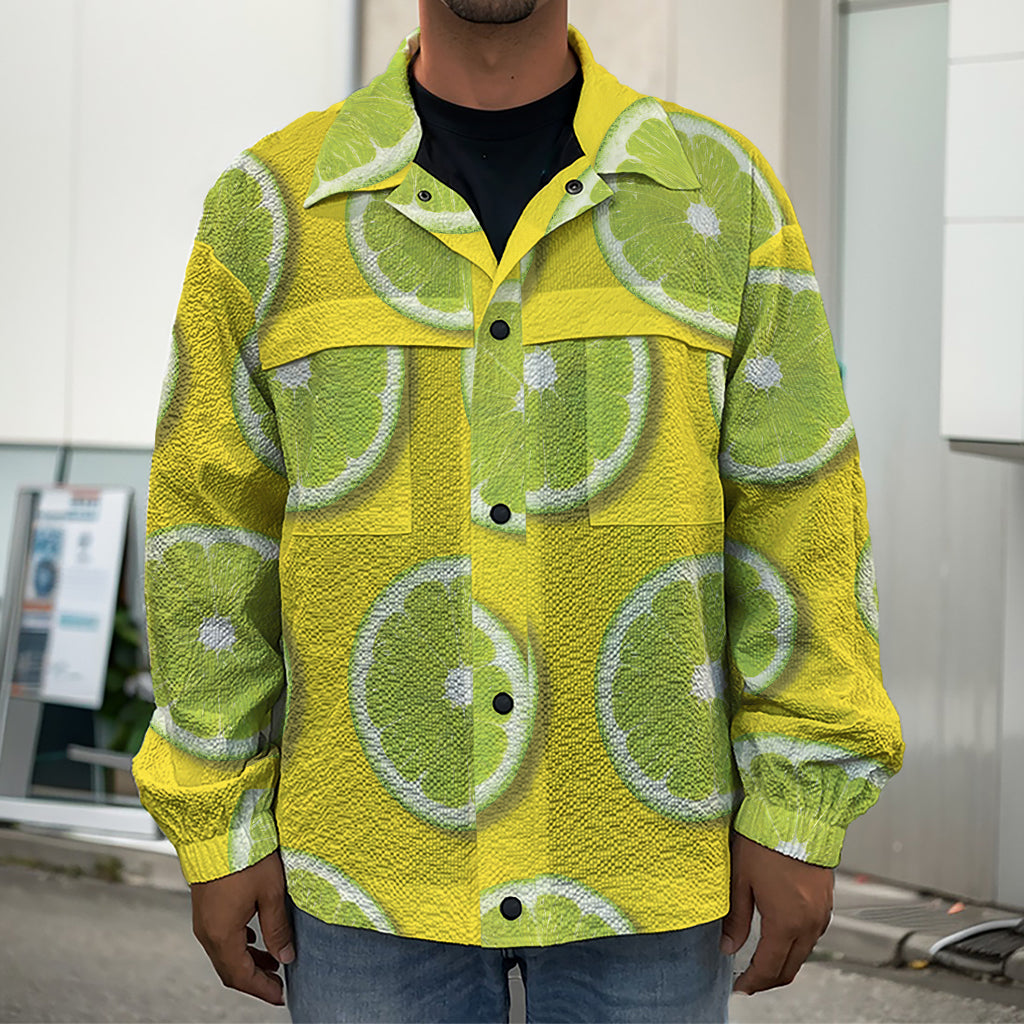Lime Slices Pattern Print Men's Shirt Jacket