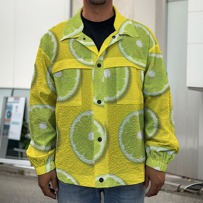Lime Slices Pattern Print Men's Shirt Jacket