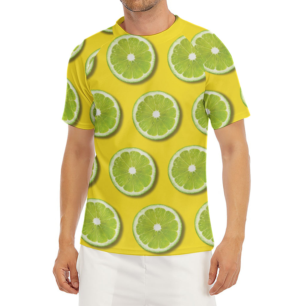 Lime Slices Pattern Print Men's Short Sleeve Rash Guard