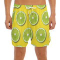 Lime Slices Pattern Print Men's Split Running Shorts