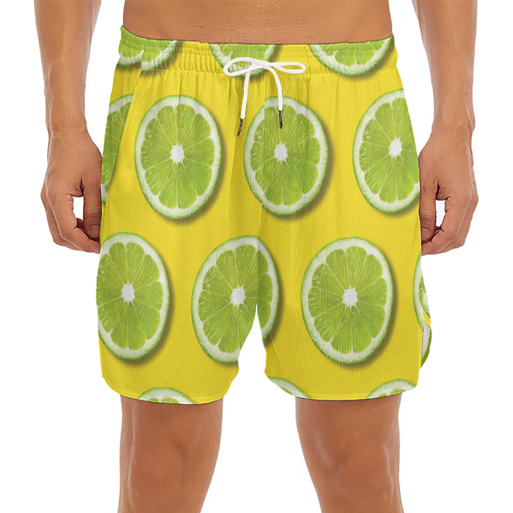 Lime Slices Pattern Print Men's Split Running Shorts
