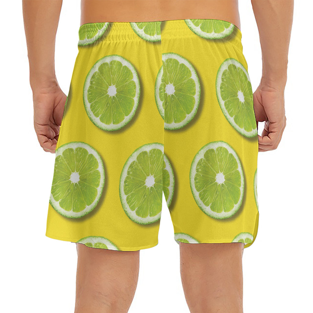 Lime Slices Pattern Print Men's Split Running Shorts