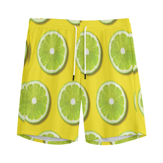 Lime Slices Pattern Print Men's Sports Shorts