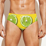 Lime Slices Pattern Print Men's Swim Briefs