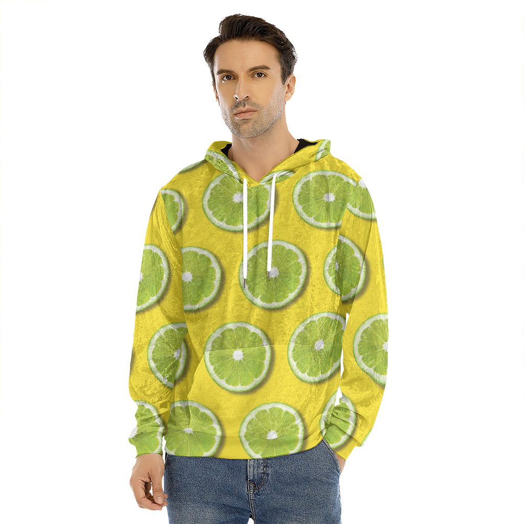 Lime Slices Pattern Print Men's Velvet Pullover Hoodie