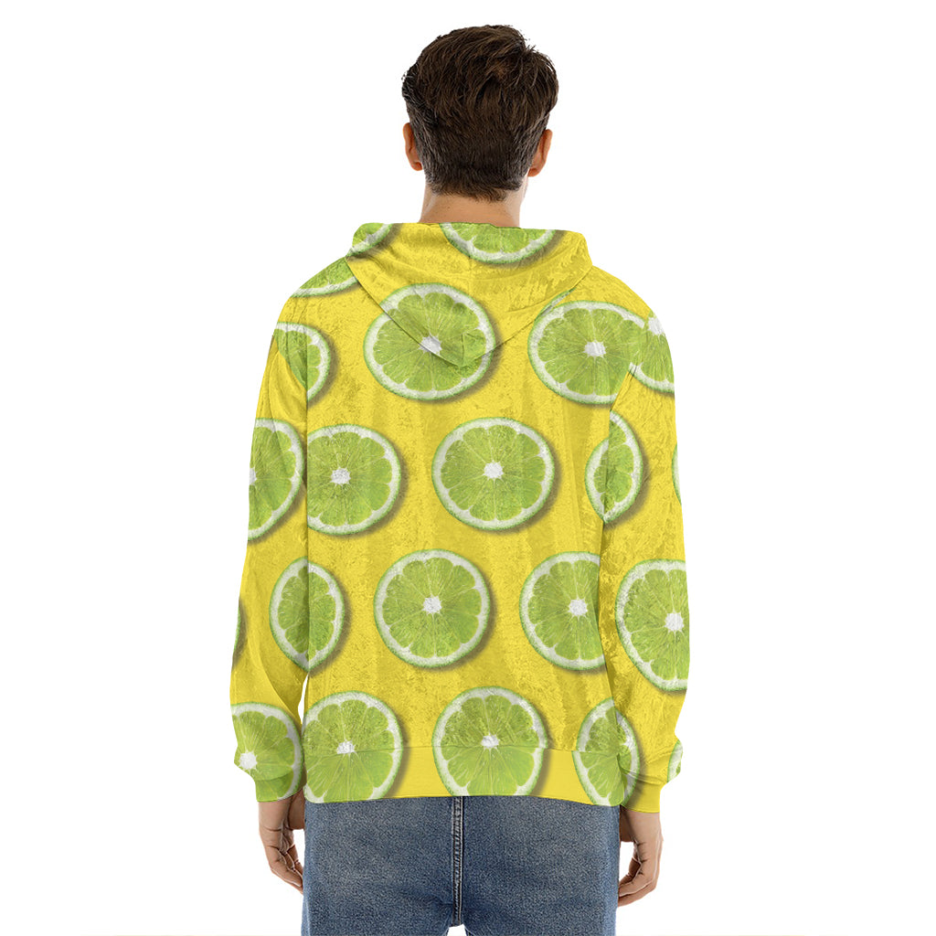 Lime Slices Pattern Print Men's Velvet Pullover Hoodie