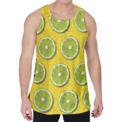 Lime Slices Pattern Print Men's Velvet Tank Top