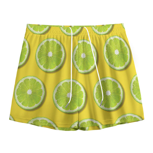 Lime Slices Pattern Print Mesh Shorts