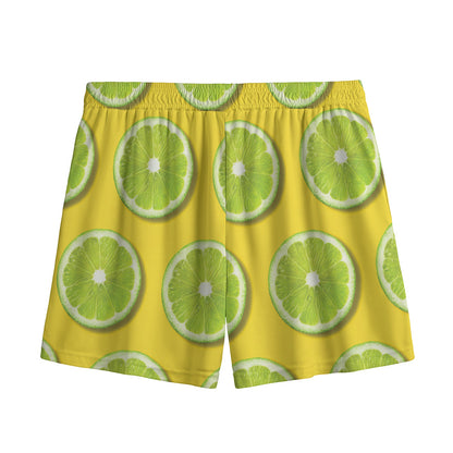 Lime Slices Pattern Print Mesh Shorts