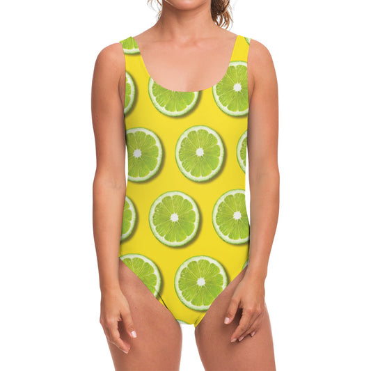 Lime Slices Pattern Print One Piece Swimsuit