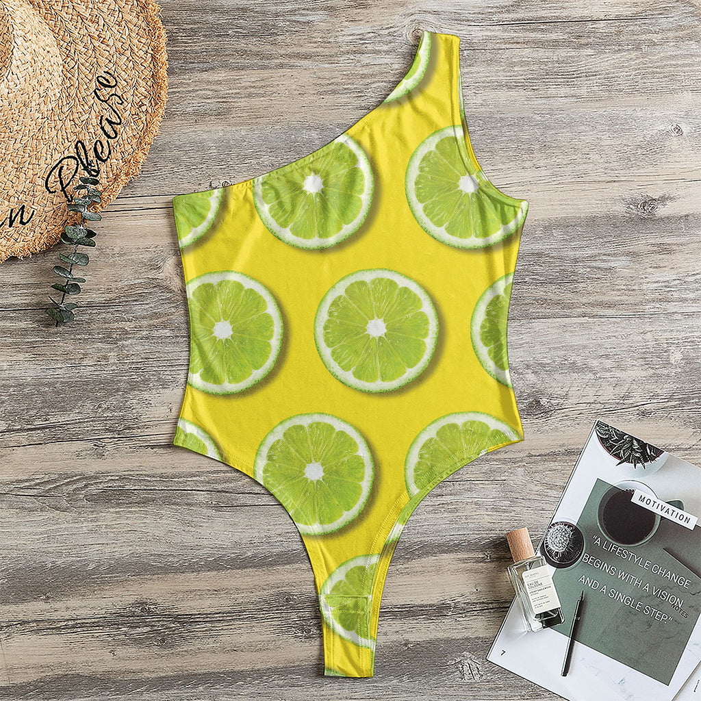 Lime Slices Pattern Print One Shoulder Bodysuit
