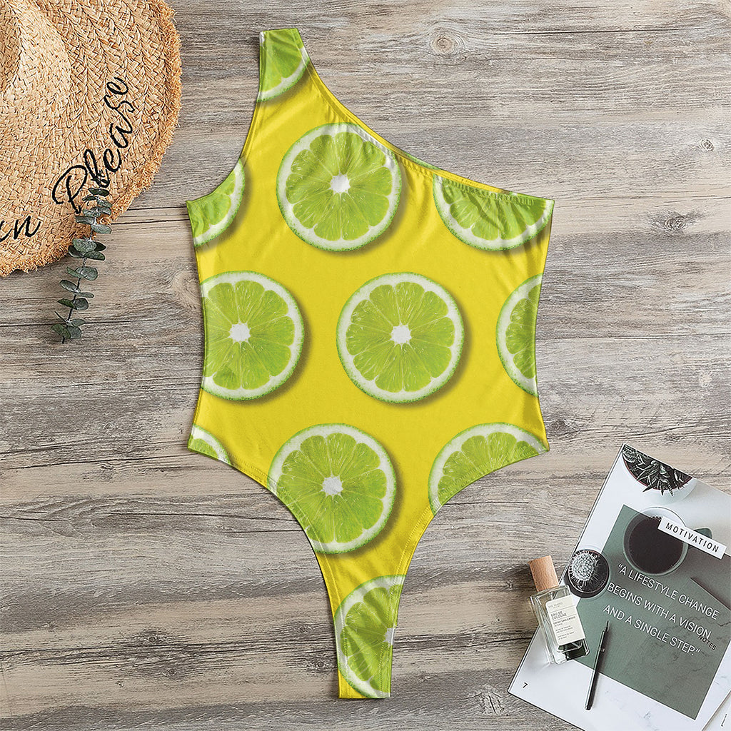 Lime Slices Pattern Print One Shoulder Bodysuit
